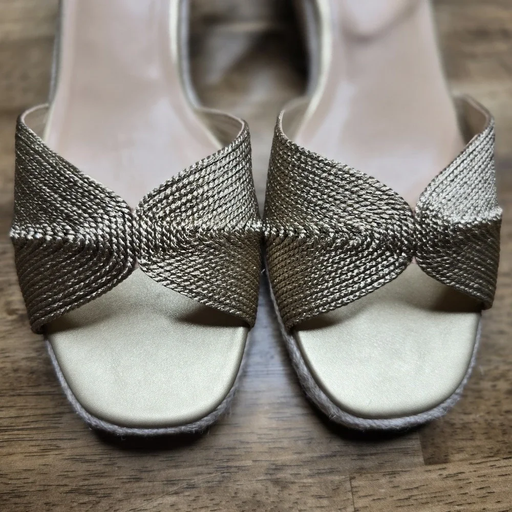 Women's Espadrille Wedge Sandals 9.5 Ankle Strap Open Toe Champagne NWOB
